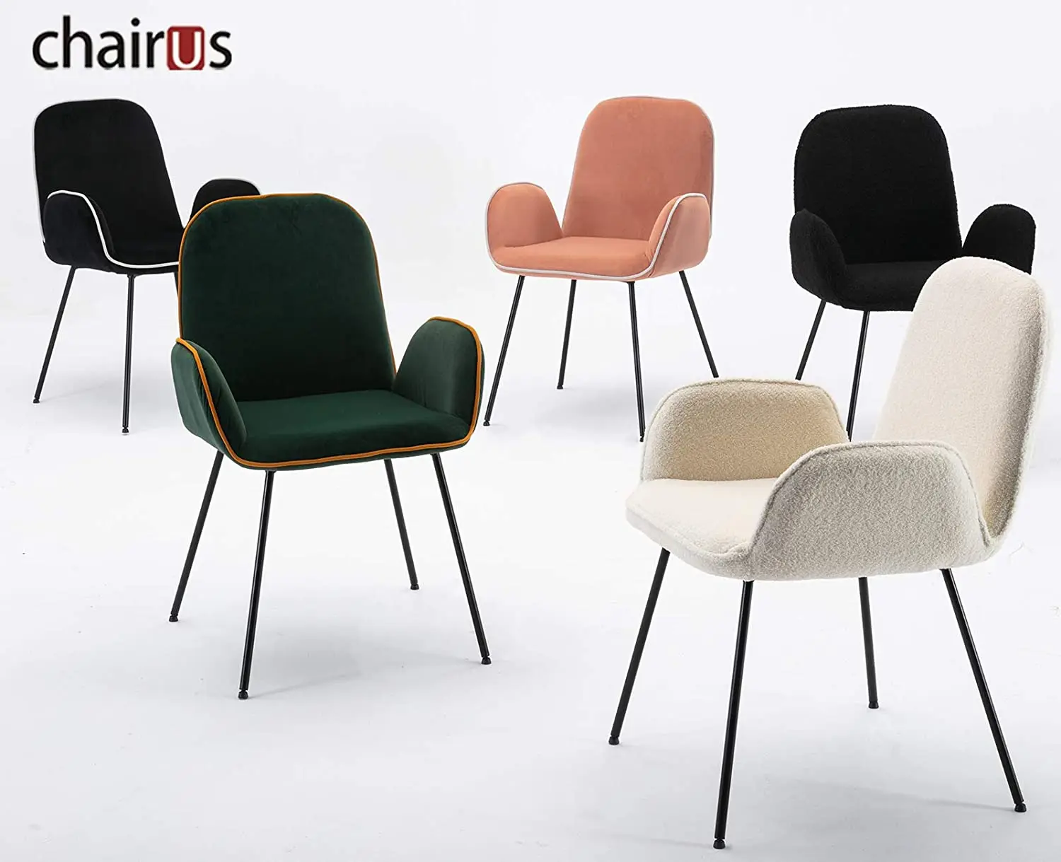 
Amazon Best Seller Upholstered Black Velvet Reading Chair Iron Frame Comfy Dining Chair 