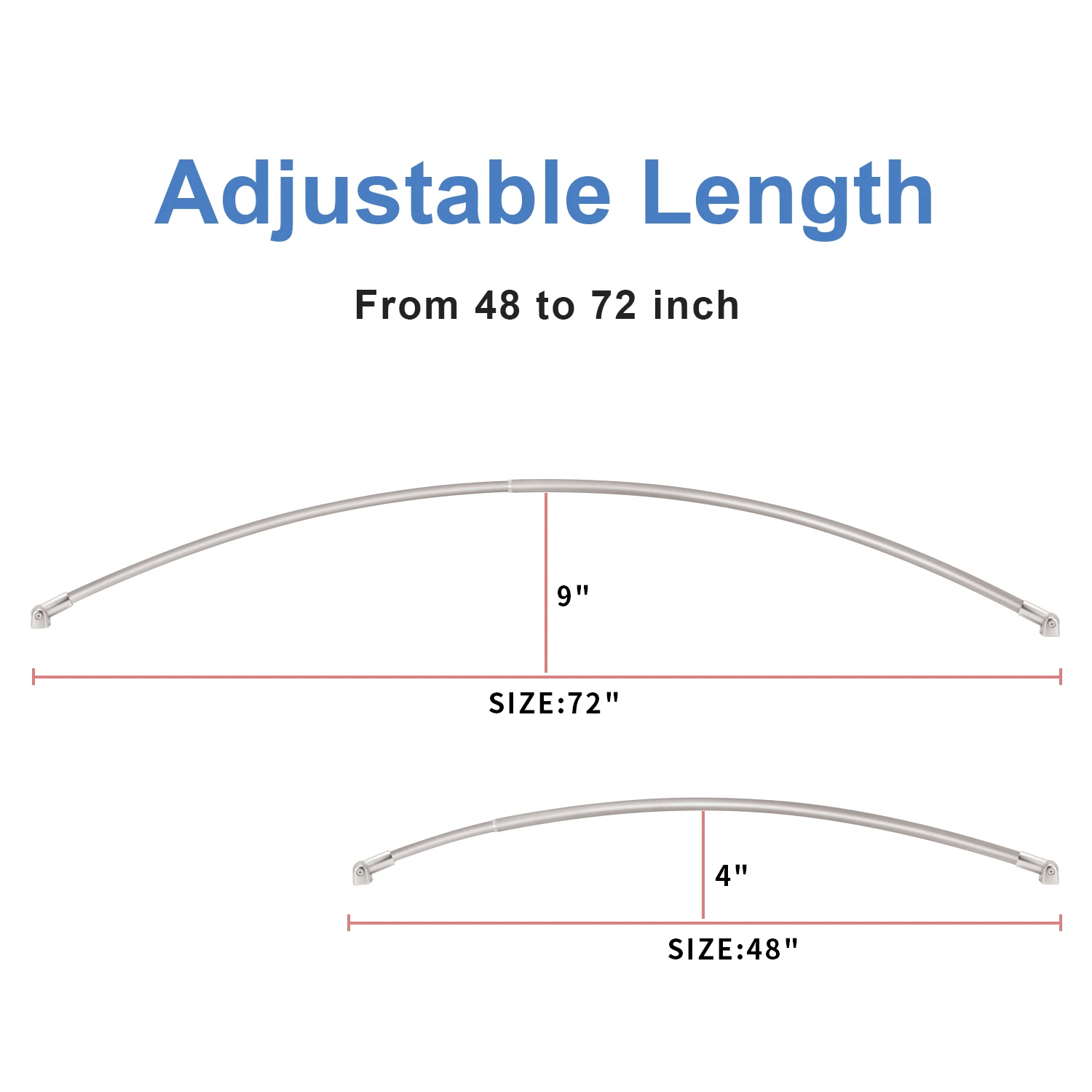 Hot Sale Bathroom Products Curved Shower Curtain Rod Adjustable Wholesale Never Rust Polishing Shower Curtain Poles