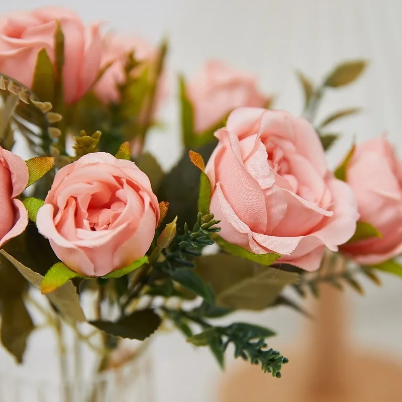 EG-S204 Silk Bouquet Flower Wedding Bridal Royal Blue Rose Bouquet Of Red Roses 9 Heads Rose Bouquet