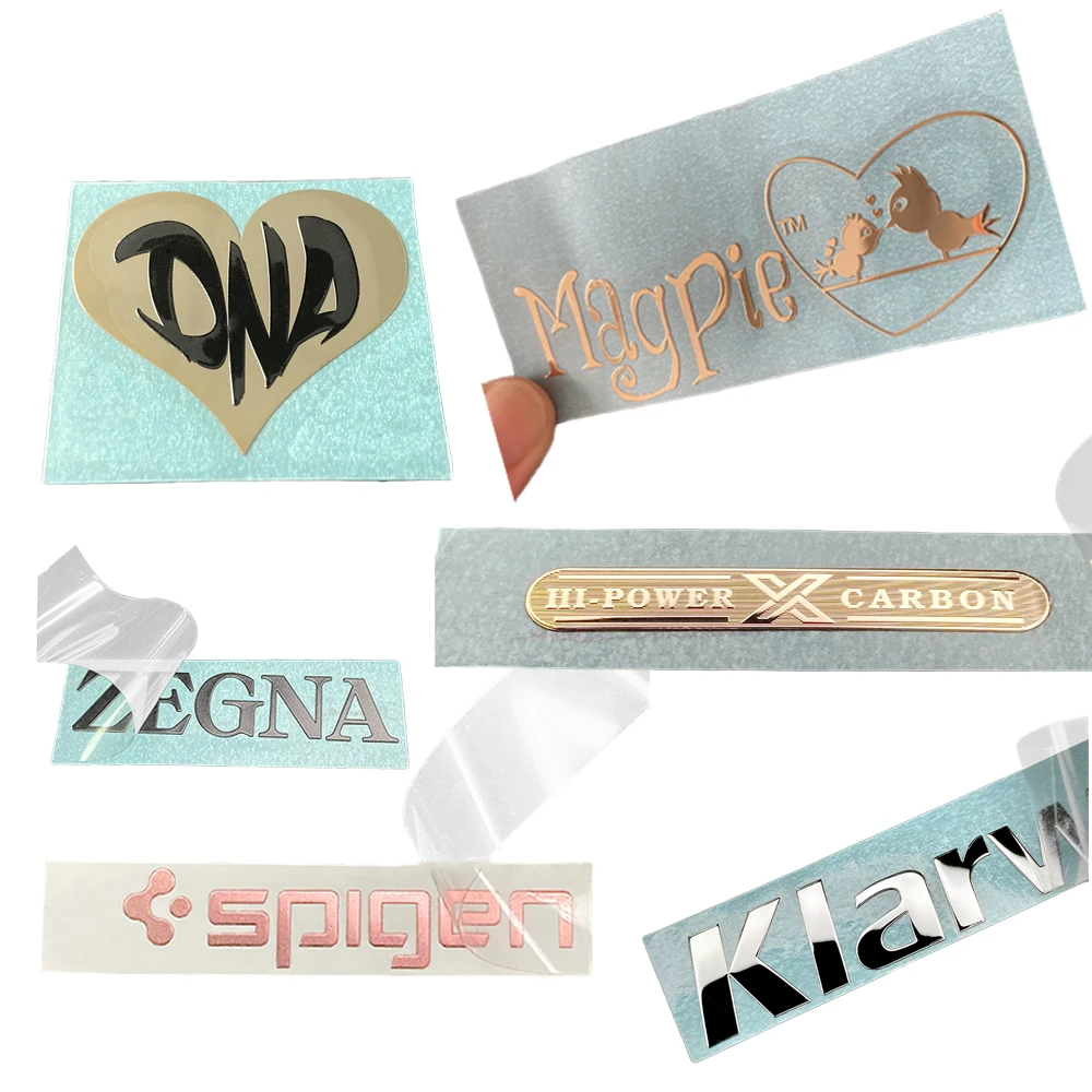 High quality waterproof sticker printing mirror silver logo 3D embossed metal transfer printing sticker mass customization