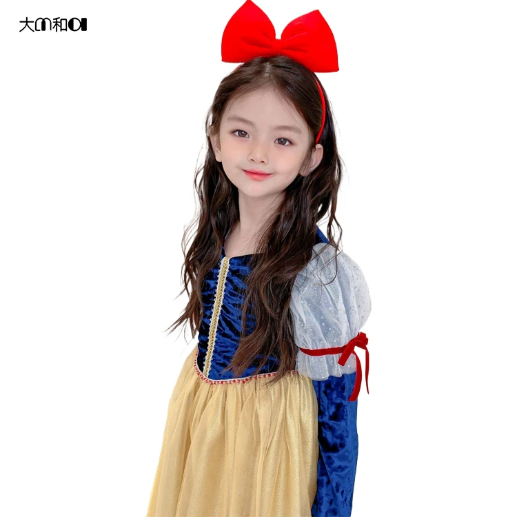 2023-2024 new Girls Snow White dress Canary bubble long sleeve dragon head gold dress