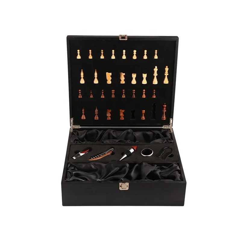 Deluxe wooden box wine gift set with chess wine accessories wooden box gift set wine bottle opener tool set bar accessories