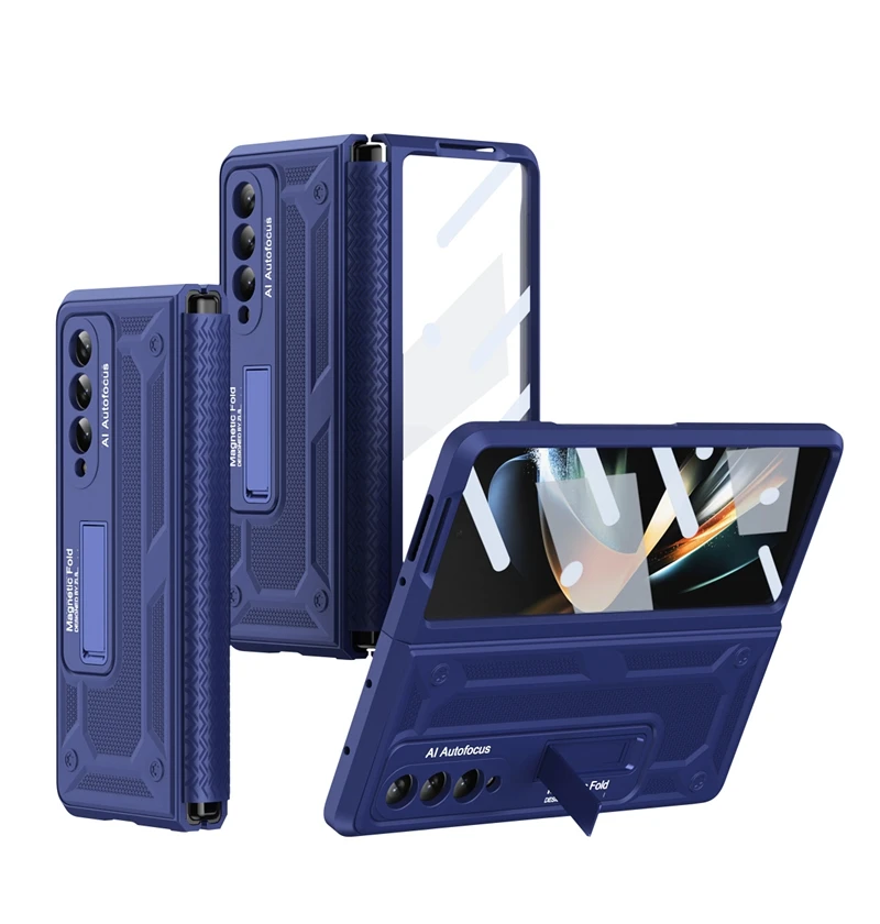 Business Folding Phone Case For Samsung Galaxy Z Fold 4 film integrated Case For Z Fold 4 PC Phone Case With TPU Holder Hinge