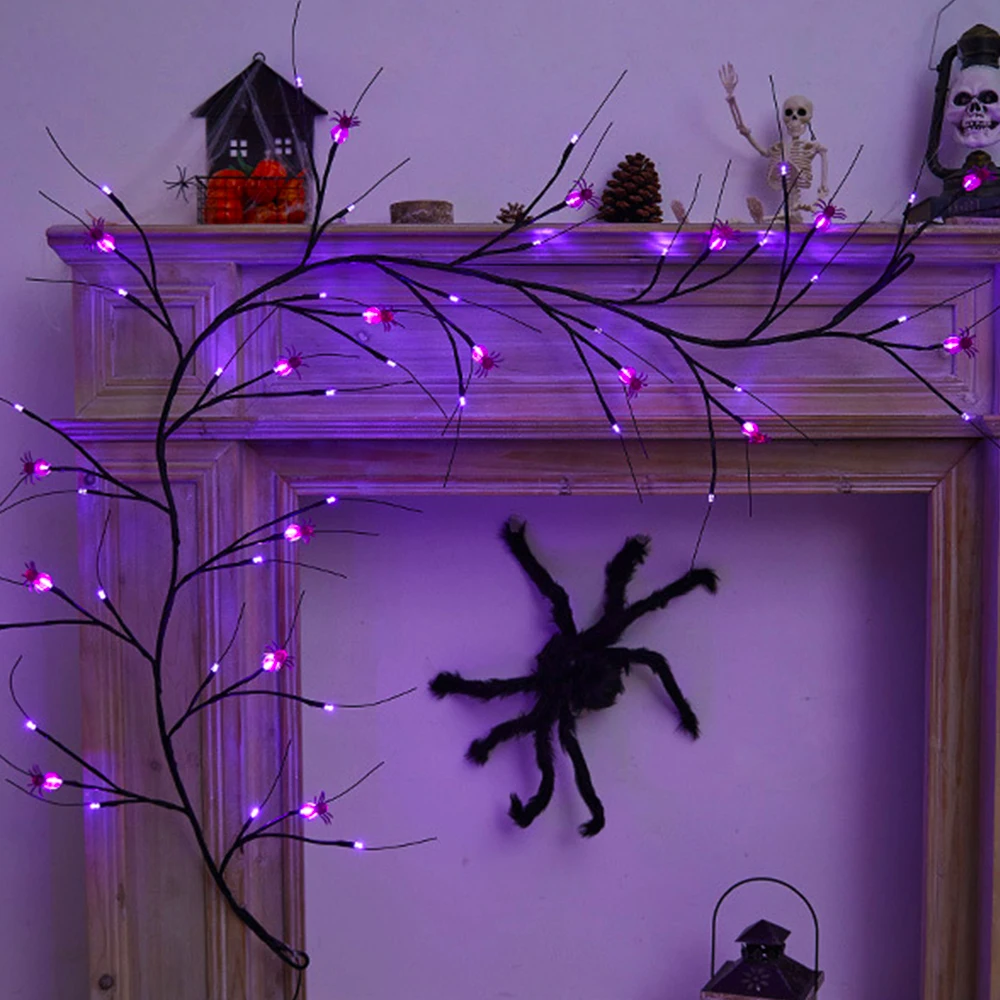 Halloween Decor Lights 6.5 Ft 54 LED Willow Vine Twig with Timer Battery Operated Vine Lights 18 LED Ghosts and 36 White Lights