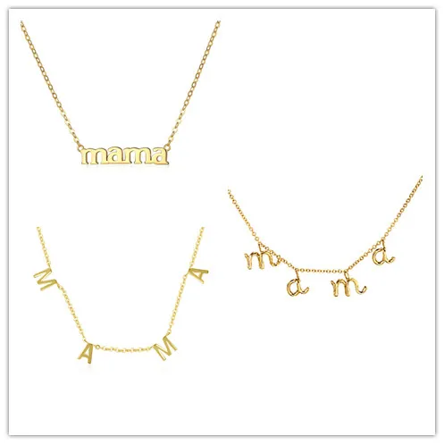customize 925 Sterling Silver 18k Gold plated Jewellery Full Zirconia Diamond Initial Mom MAMA Letter Necklace for Mother gift