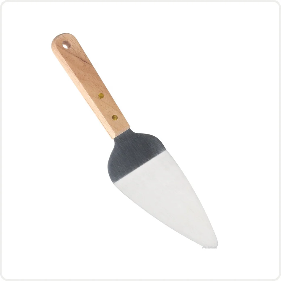 Wholesale triangle hanging commercial grade stainless steel cutter wooden handle pie cake server