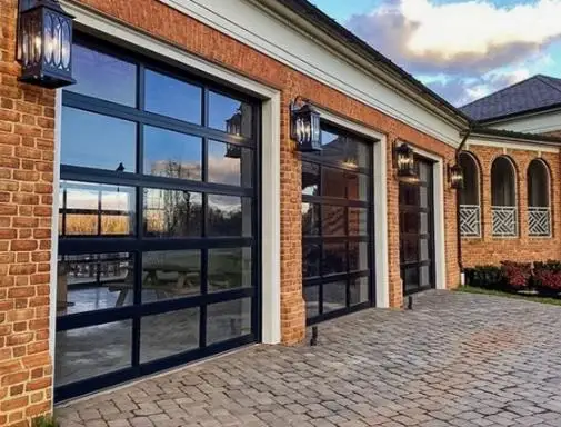 transparent sectional single sliding frosted glass garage door