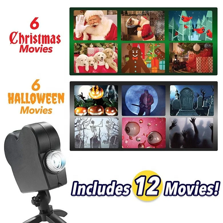 
Christmas Halloween Laser Projector 12 Movies Disco Light Mini Window Home Theater Indoor Outdoor Wonderland Projector 