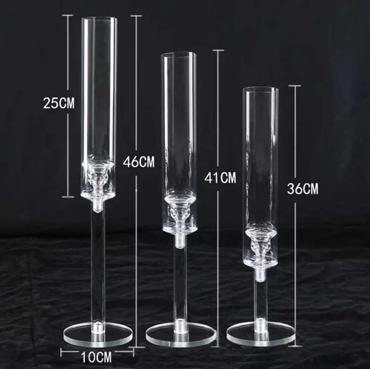High Candelabra Wedding Centerpieces Single Acrylic Crystal Clear Taper Candle Stick Holder Solid Base Electric Candle Holder