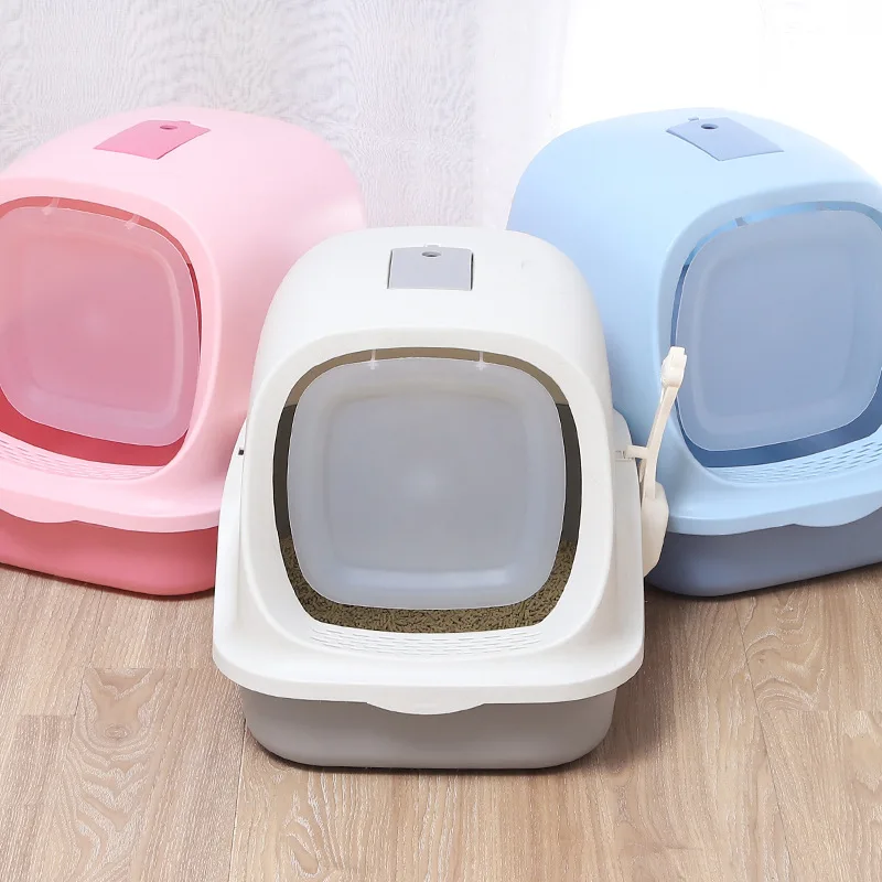 New Design Cat Clean Up Products Plastic Large Space All Closed Cat Toilet Luxury Cat Litter Box Sandbox With Shovel