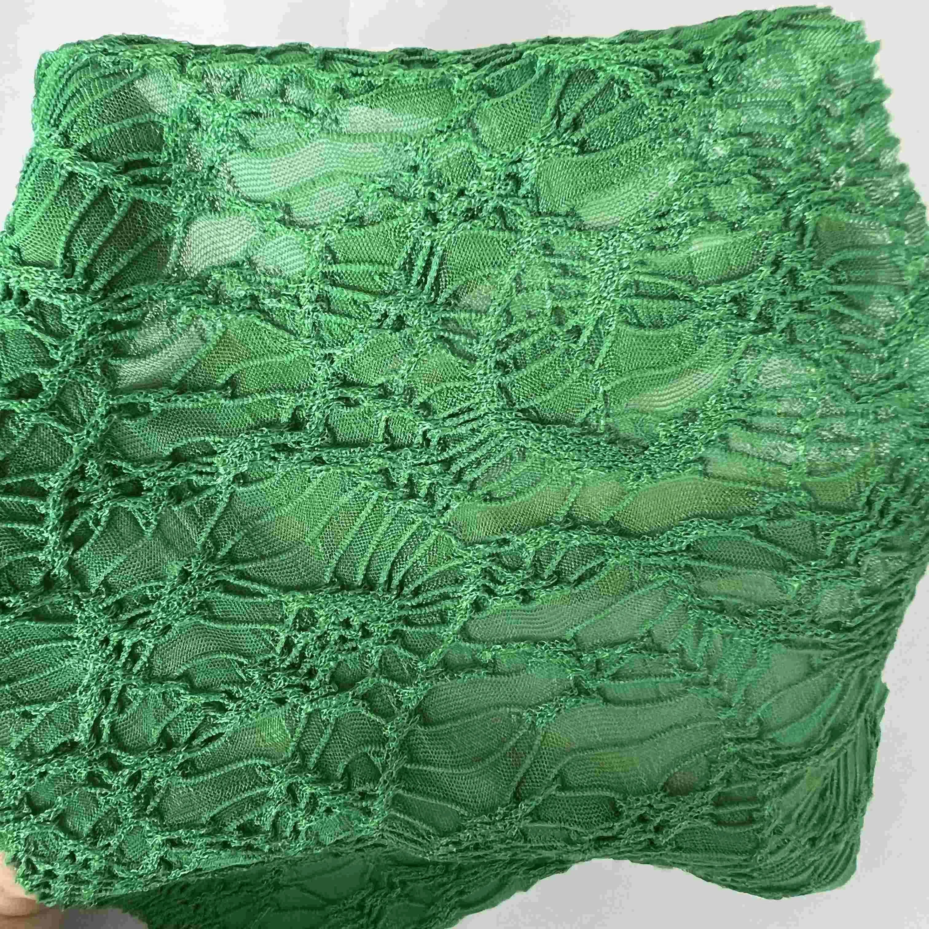 Hot sale custom color knitted mesh jacquard knit spandex pleated polyester spandex fabric for clothing