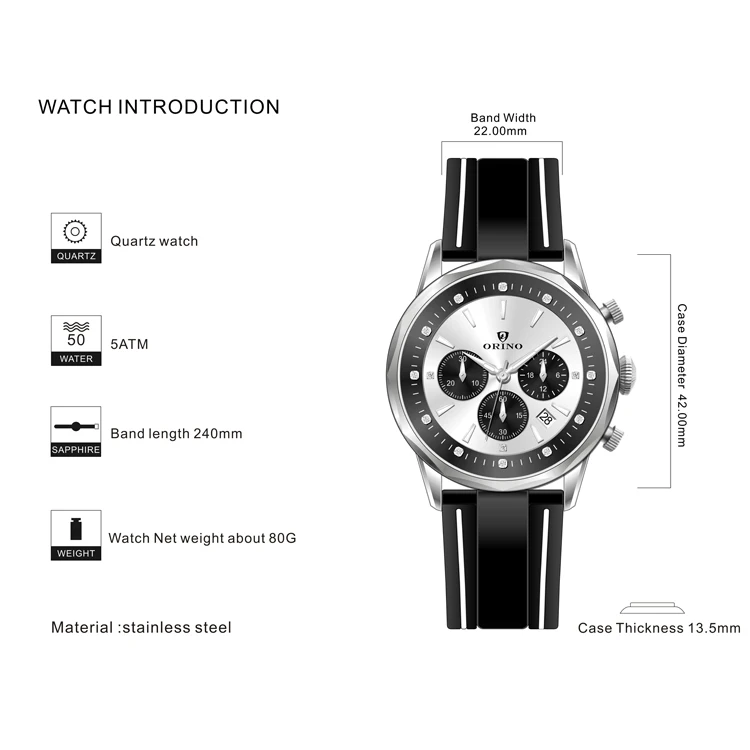 Custom Watch Manufacturer Sapphire Glass With Rubber Strap Sport Quartz Movement Chronograph Watch For Men