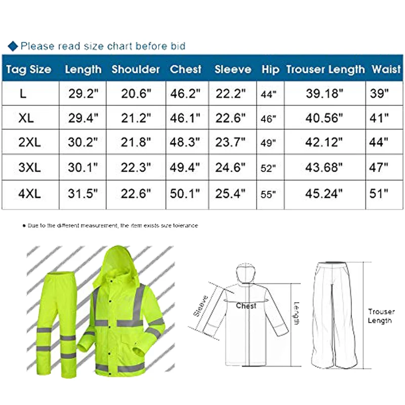 High Visibility Reflective Security Rain Jacket Hi Vis Safety Motorcycle Raincoat Hooded Waterproof Rainsuit