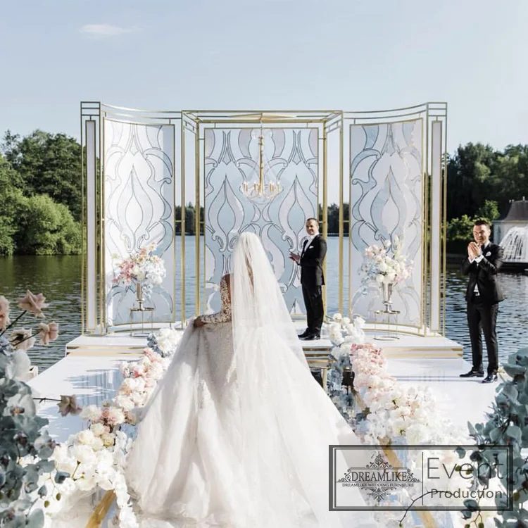 Wedding decor new products gold metal frame acrylic wedding backdrop rentals