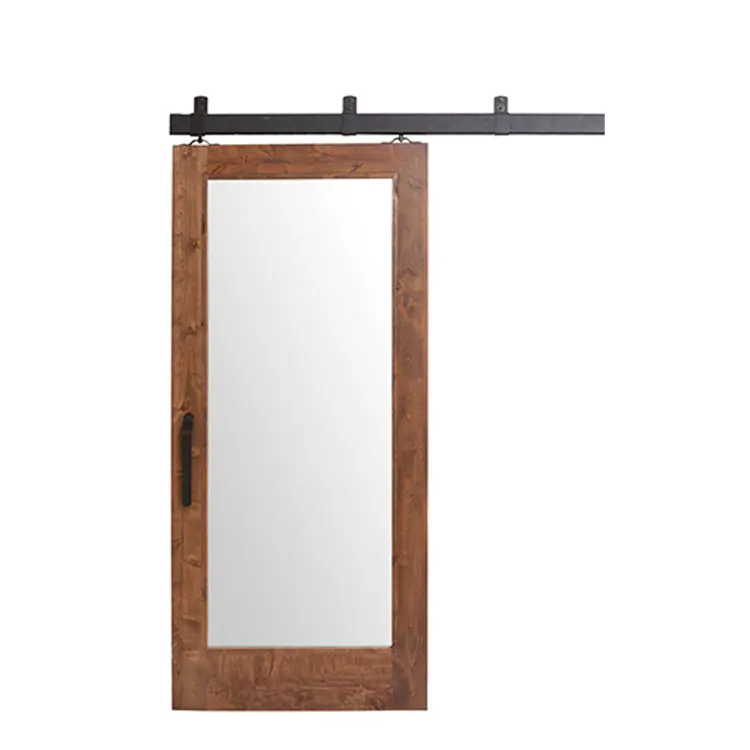Single slider frameless rustic barn door frosted glass wood  sliding barn door bedroom furniture