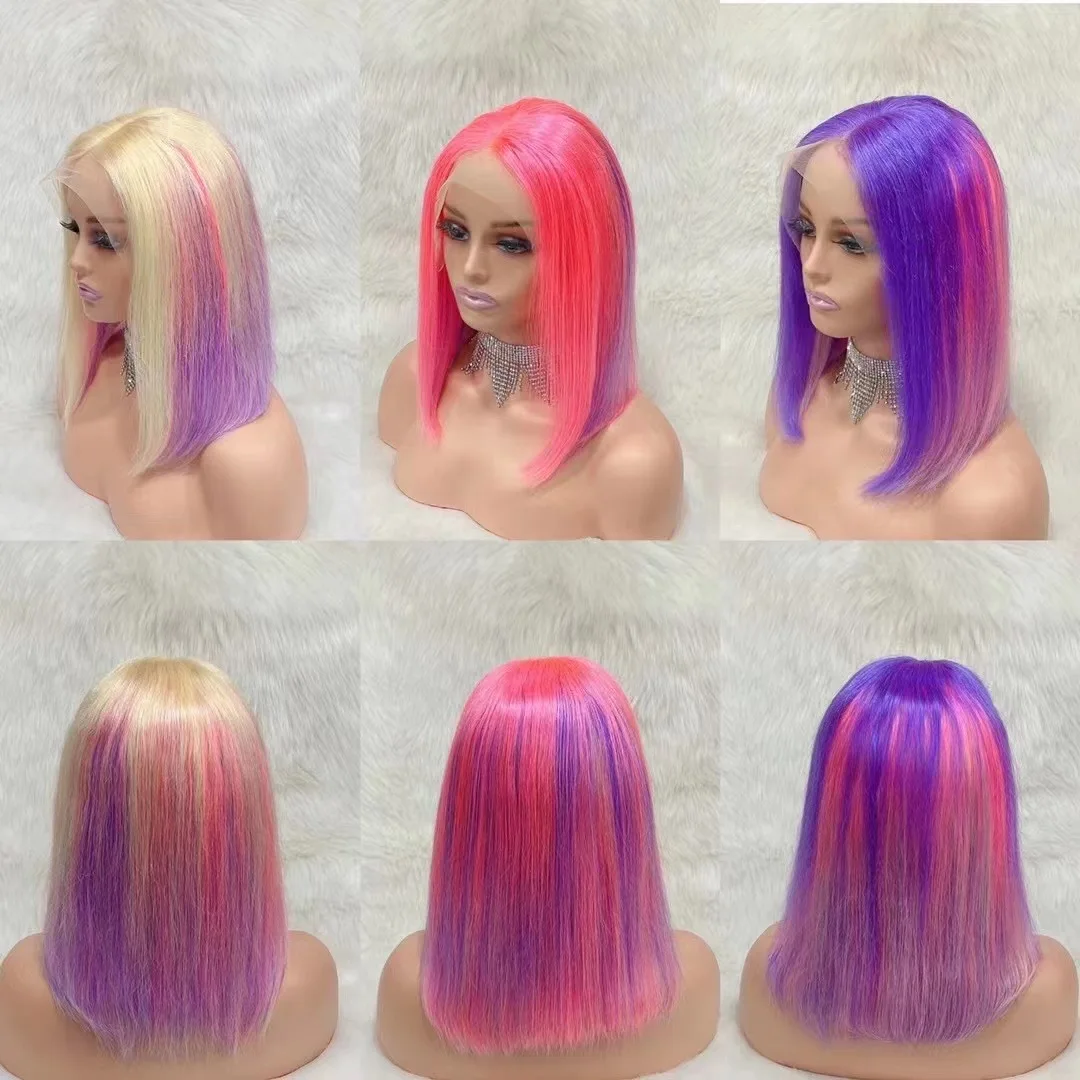 Vendor Virgin Raw Indian Human Hair Lace Front Straight Brazilian Natural Wave Short Bob Wigs With Bangs Bob Wigs