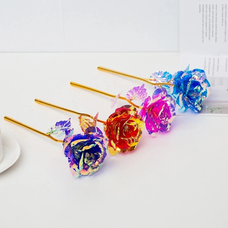 Подарок на день матери, оптовая продажа, длинный стебель, свадебное украшение, искусственный цветок, подарок на день Святого Валентина, розовое золото 24 К, фольга из розового золота 24 к