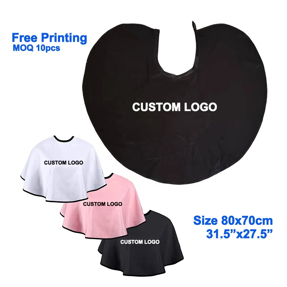 Polyester Custom Hair Salon Makeup Gown With Snap Black Apron Hairdresser Barber Cape Print Your Logo