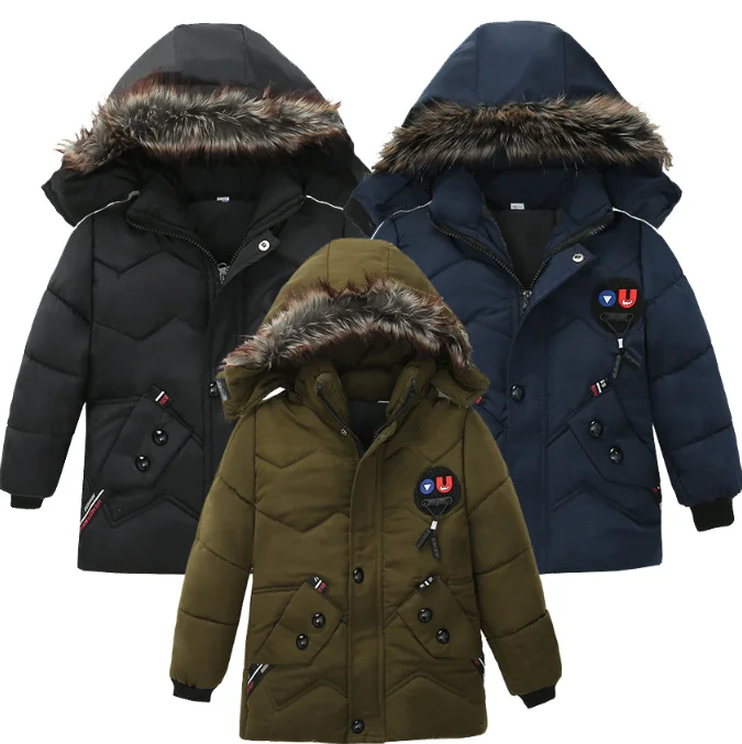 warm wholesale winter kids children baby boys fur jackets long coats clothes