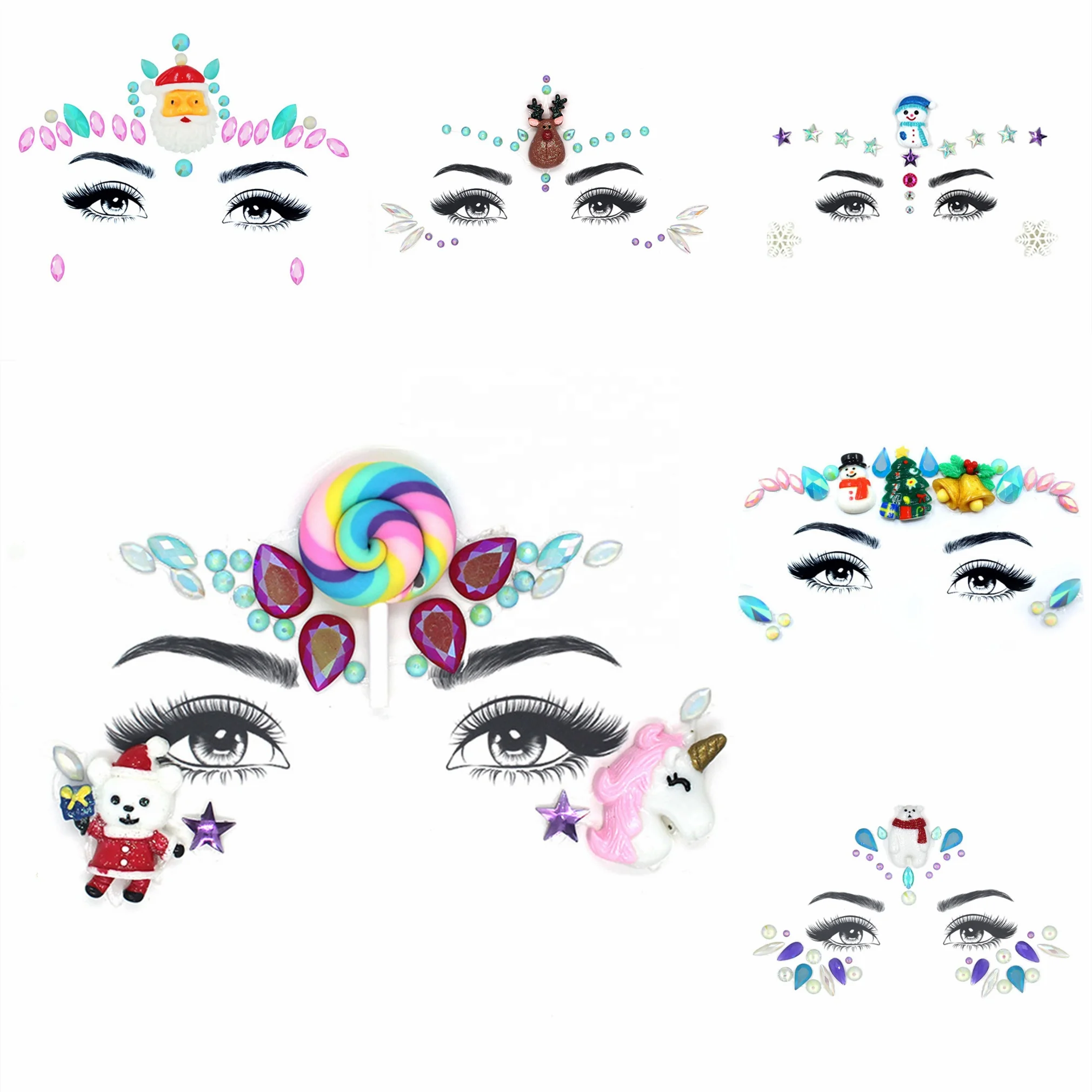 Temporary Tattoo Jewelry Pretty Festival Diamonds Christmas Decor Luminous Crystals Jewels Eyes Rhinestone Face Stickers