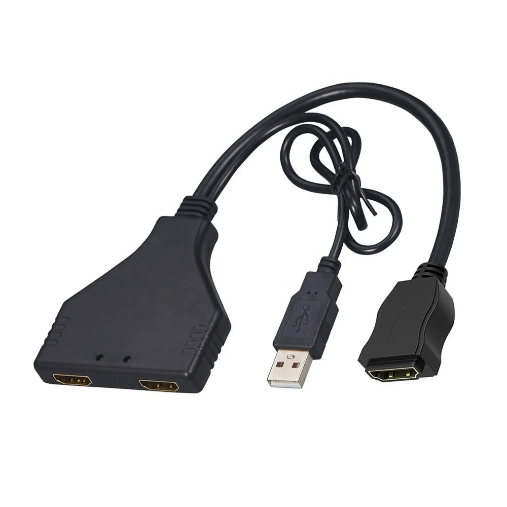 Doonjiey High Quality HDTV 1 In 2 Out Splitter HDTV Male to Female Splitter Adapter Cable With USB