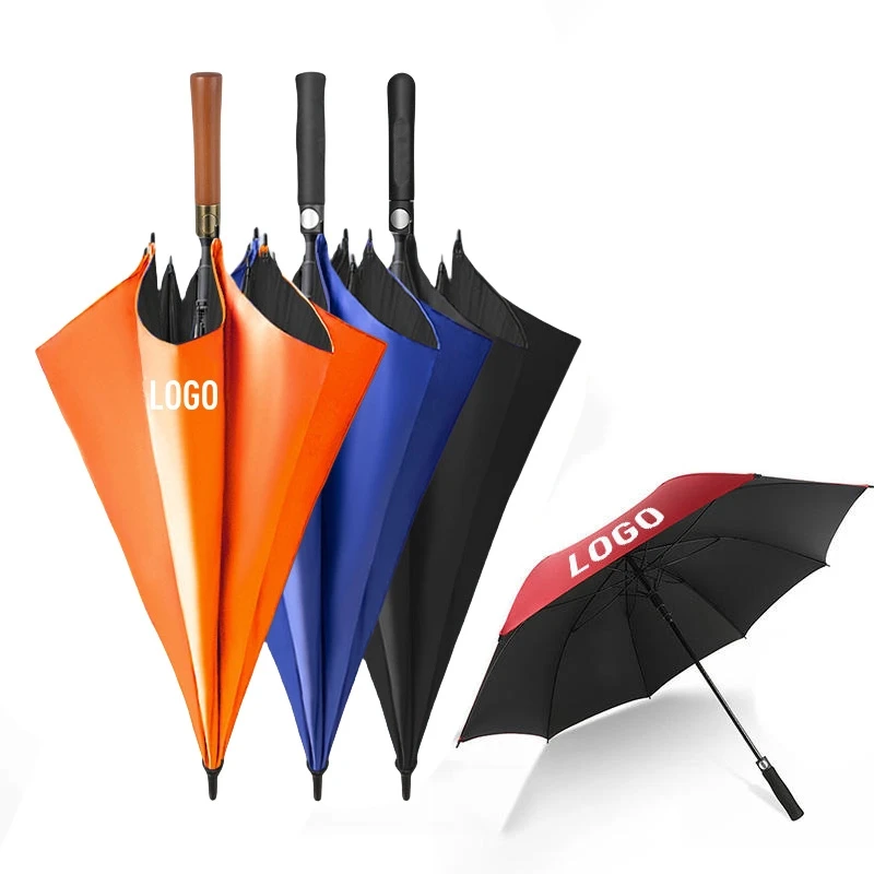 Promotional Branded Wind Proof Custom Logo coloured Cheap Pongee automatic Straight large golf umbrellas parapluie for outdoor