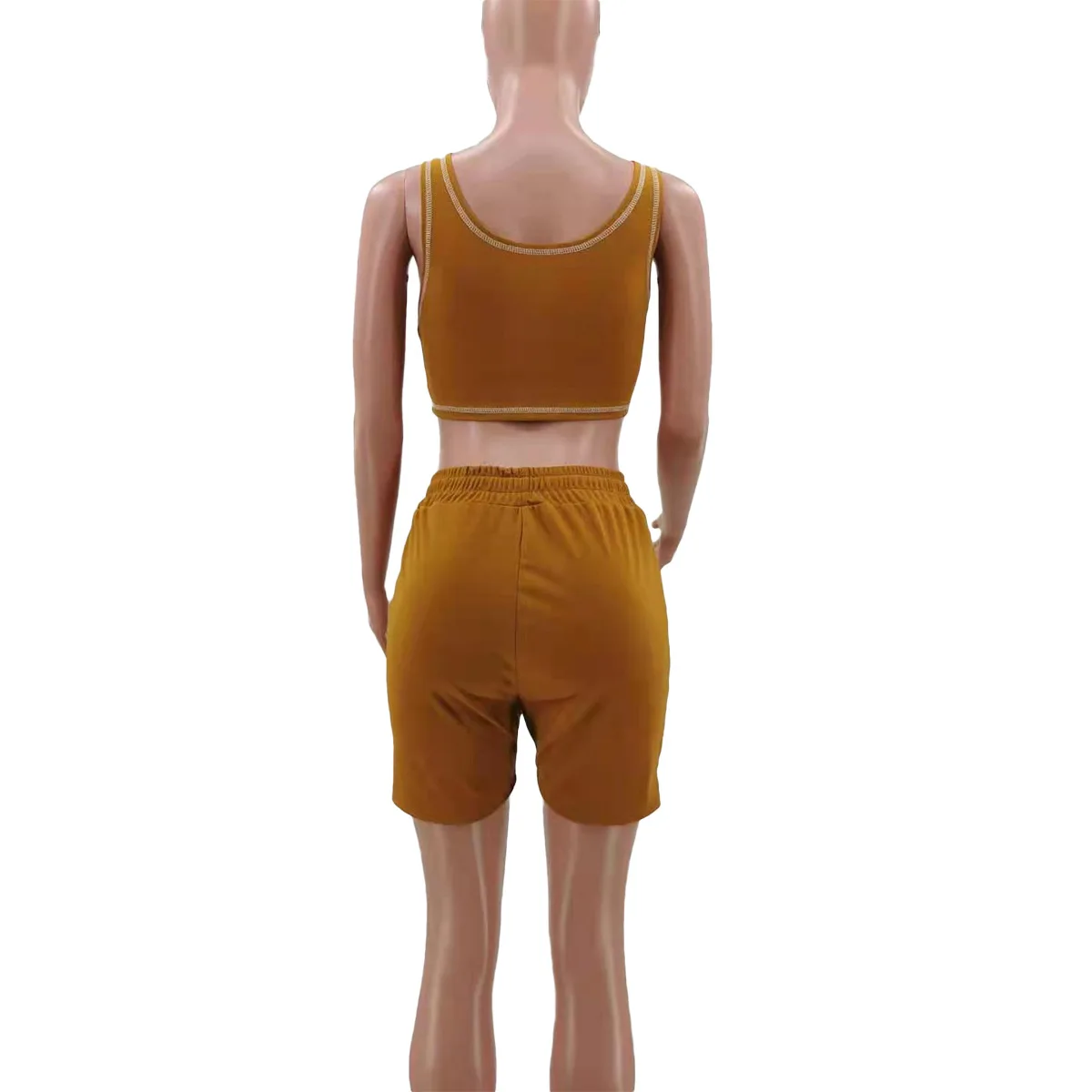W-S955A Summer Casual Women Two Piece Set Sleeveless Solid Color Vest Pocket Shorts Sets Leisure Sports Jogging Biker Outfits