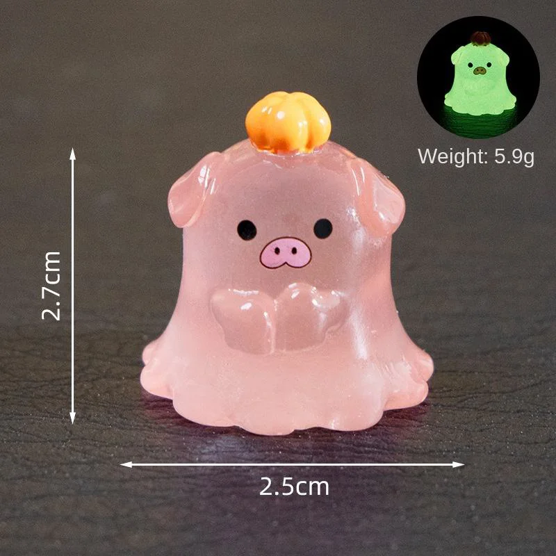 Cute Ghost Animal Micro-Landscape Luminous Halloween Ornament Resin Crafts Car Central Control Decoration Accessories Art Theme