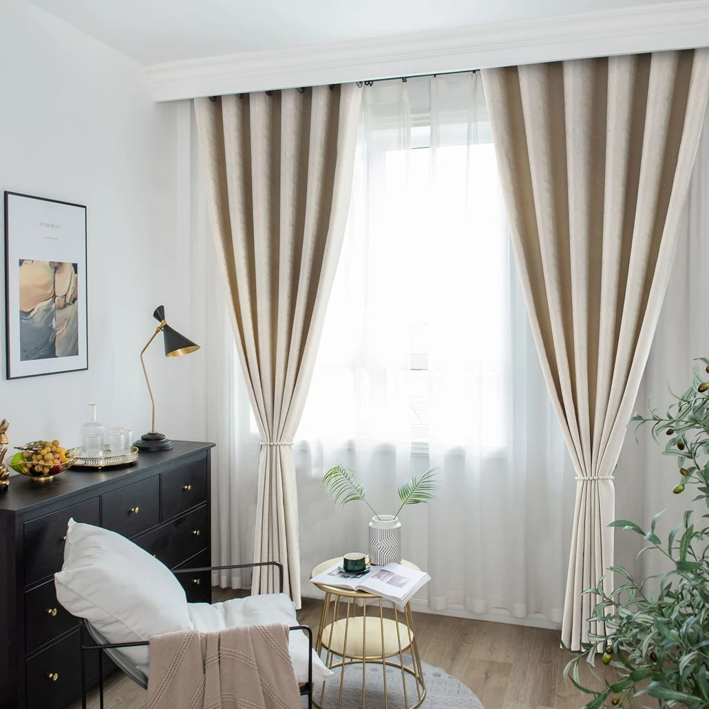 High Quality Simple Polyester Thermal Insulation Room Darkening Grommet Blackout Curtain Fabric For Living Room Hotel