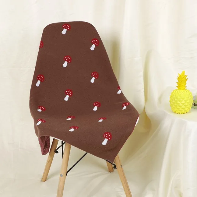 Cotton Knit Toddler Swaddling Blanket Mushroom Jacquard Baby Blanket for Newborn