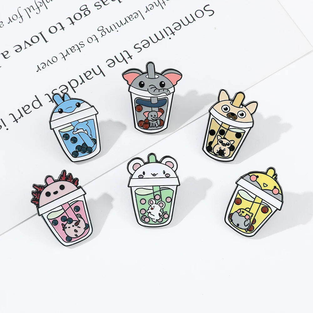 Cute Anime Pins Clothes Cat Panda Bear Bunny Koala Duck Bubble Milk Tea Enamel Pines Badges on Backpack Brooches Women Jewelry