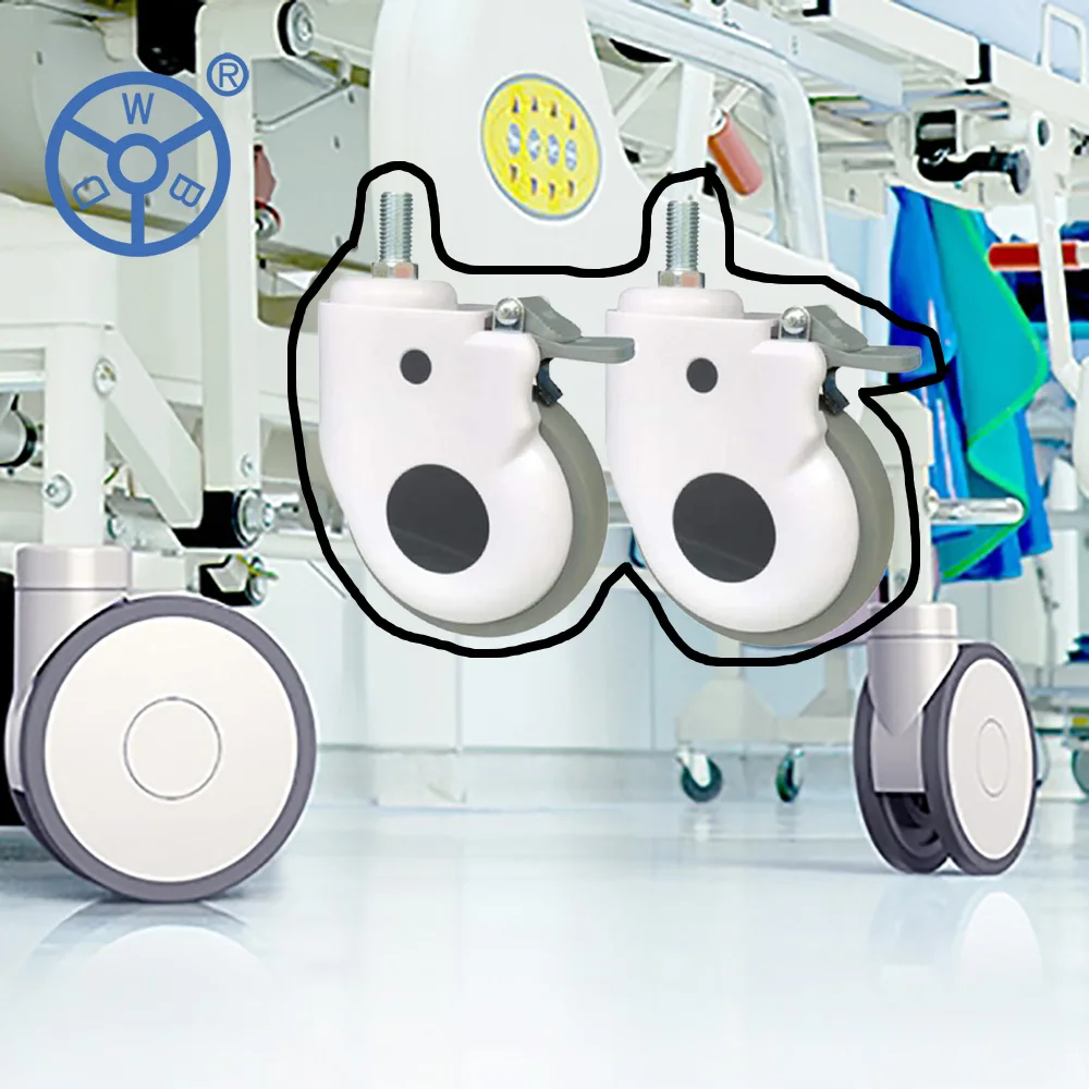 WBD tpr silent durable 125mm medical caster thread stem castors medical hilrom 305 bed wheels