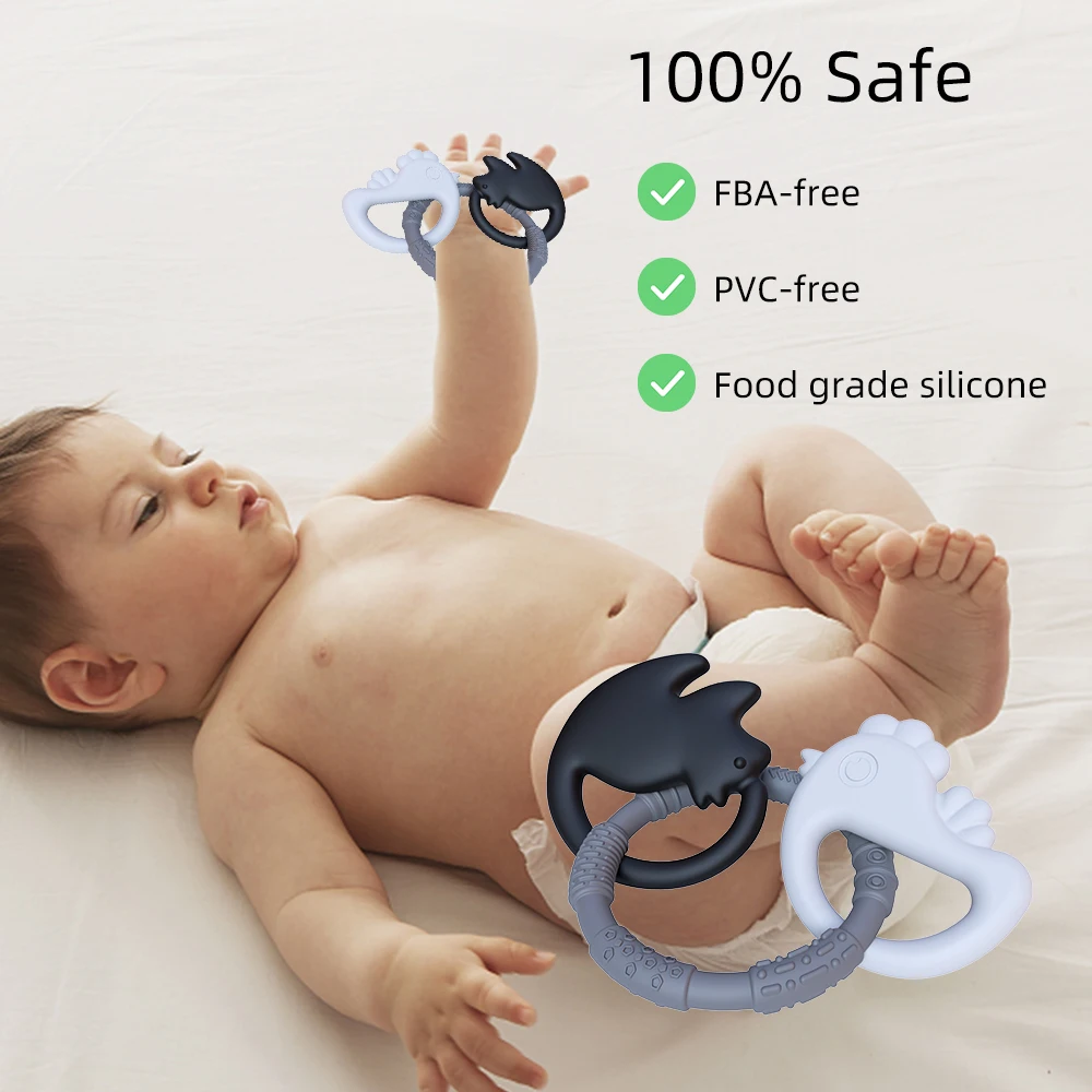 Customized 100% Food Grade Silicone Baby Ring 3-Piece Dental Glue Toy Set