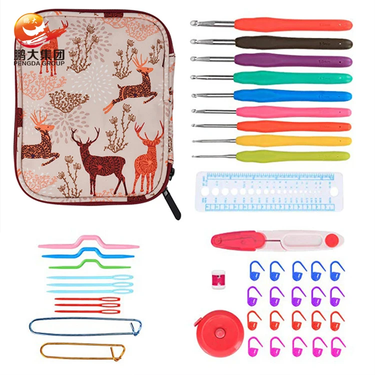 crochet hookset kit soft handle ergonomic tulip aluminum knitting needle crochet hook set with case