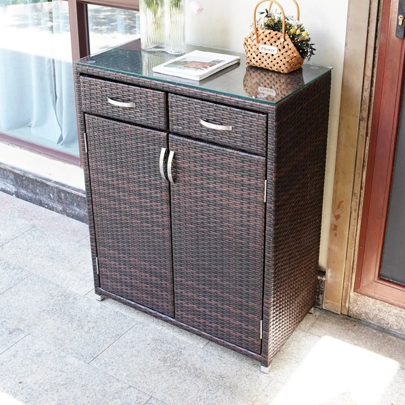 Вместительный домашний шкафчик наружный водонепроницаемый шкаф из ротанга для хранения на