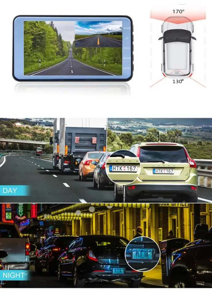 Автомобильный рекордер 4 дюймовый экран в режиме циклической записи заднего вида Full HD 1080P видеорегистратор с двумя камерами об автомобильном видеорегистраторе (DVR с 170 с широкоугольным объективом с углом обзора