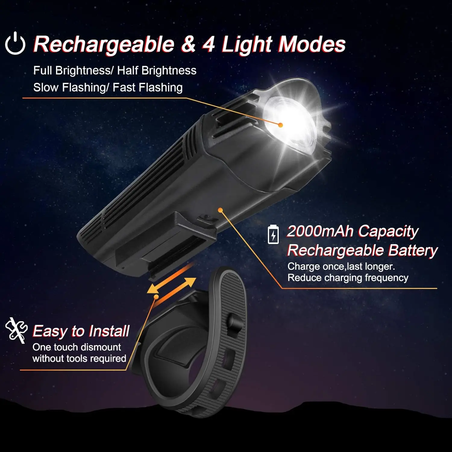 Ultra Bright USB Rechargeable Bike Light Set Powerful Bicycle Front Headlight & Rear Taillight with 4 Light Modes Easy Install