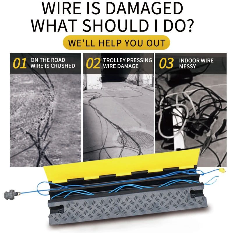 964*126*16mm 1 Channel PVC Drop Over Cable Protector Wholesale Black for Indoor Roadway Safety Use