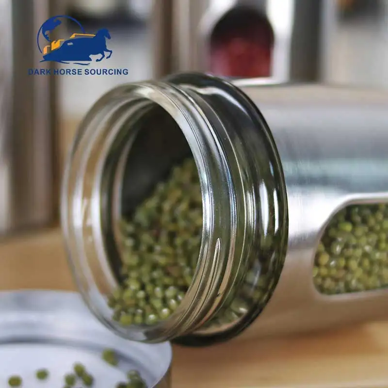 Newest Kitchen supplies sealed visual glass stainless steel food storage jar grains food container jar