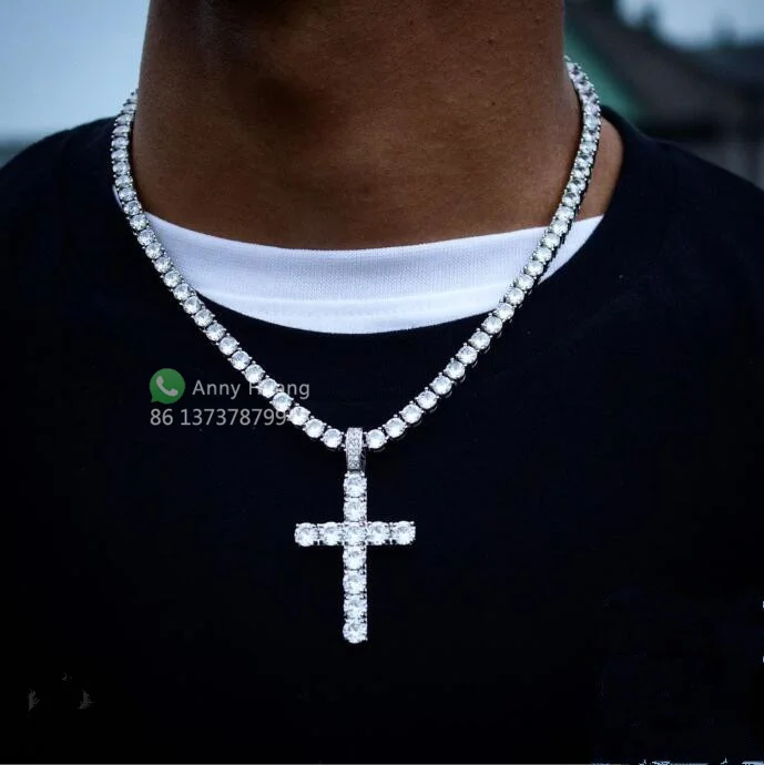 Luxury fashion jewelry custom vvs moissanite cross pendant 925 silver iced out trending diamond cross pendant necklace men