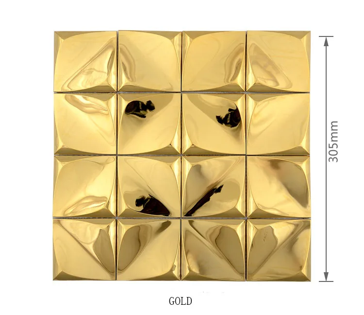 Square 3D Metal Mosaic Tile For Wall Decor Glossy Stainless Steel Tile