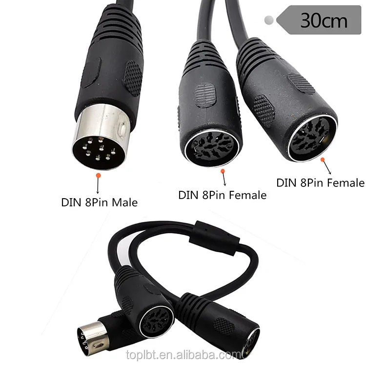 MIDI DIN 8-Pin Splitter Y Adapter Cable Audio Male to Dual 2 x Female 30cm