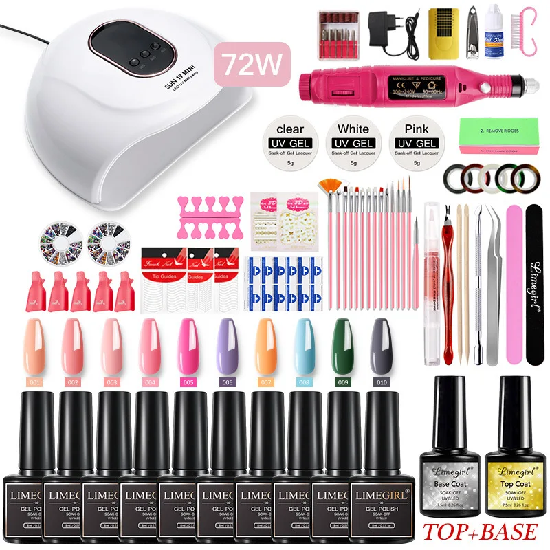 54W 72W Manicure & Pedicure Set Nails Supplies Salon Tools DIY Acrylic Nail Kit Professional Full Set Beauty Nail Complete Kit