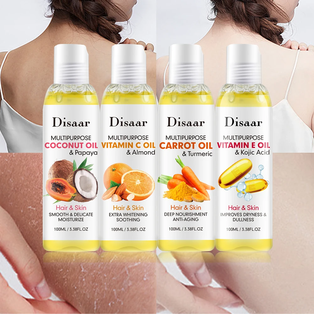 Disaar Natural Body Oil with Vitamin C Kojic Acid Repair Brighten Skin Wholesale Multipurpose Body Massage Oil for Hair and Skin