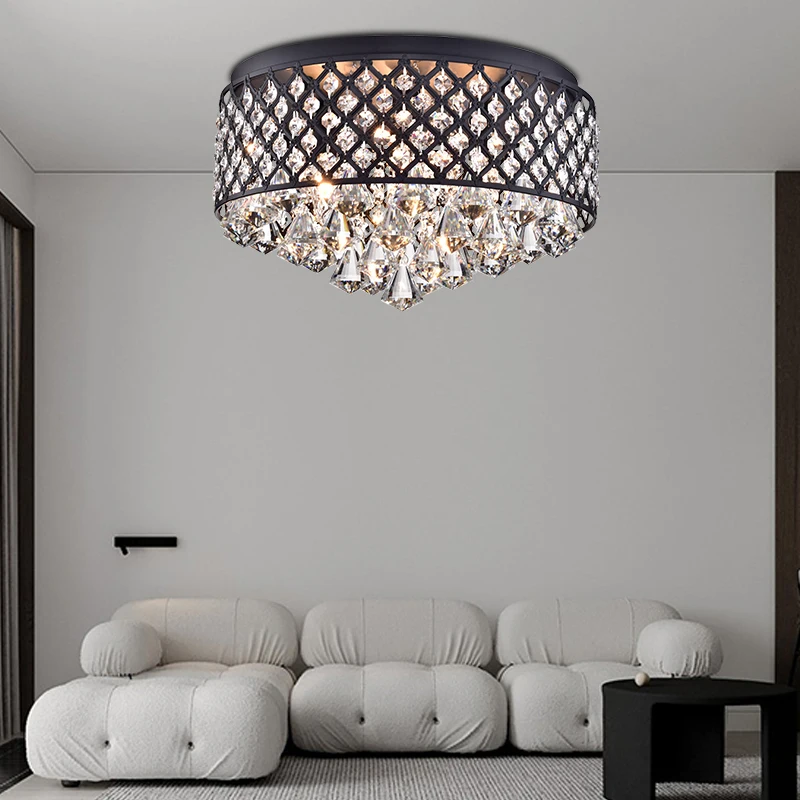 Custom hotel American style round fixture ceiling luxury hanging lighting led crystal modern chandeliers ceiling lights