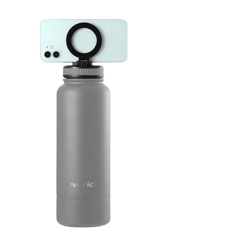2024 Magnetic Water Bottle with phone holder Vacuum Water sports flask for Gym Top With Magnet Cell Phone Mount Stand