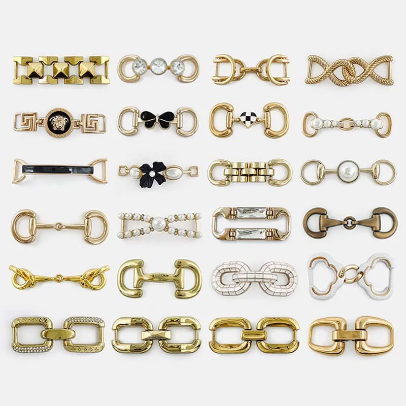 factory wholesale 50 designs metal alloy shoe bag connected chain buckles accessories ,custom design is welcome