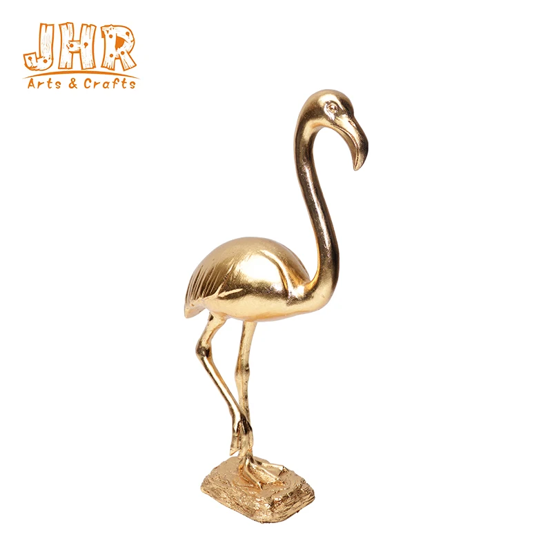 Garden Standing Gold Flamingo Ornaments Statue Tall Yard Art Decor Fiberglass Bird Sculpture