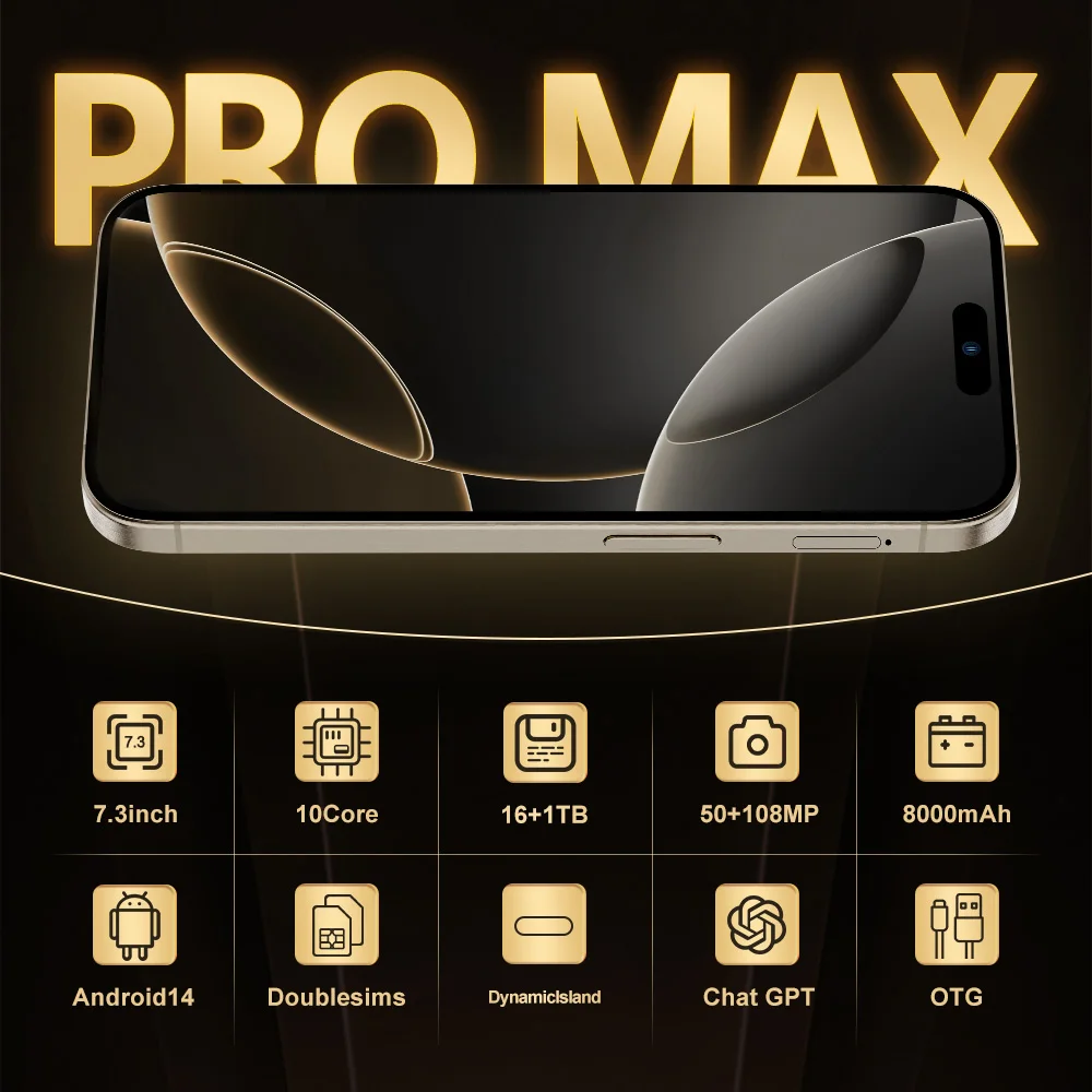 Phone 16 pro max 16GB+1tB Smartphone 5g Smartphone 7.3inch Screen Dual Sim Card I 16 phone 16 Pro Max 5g De Smartphones 108MP