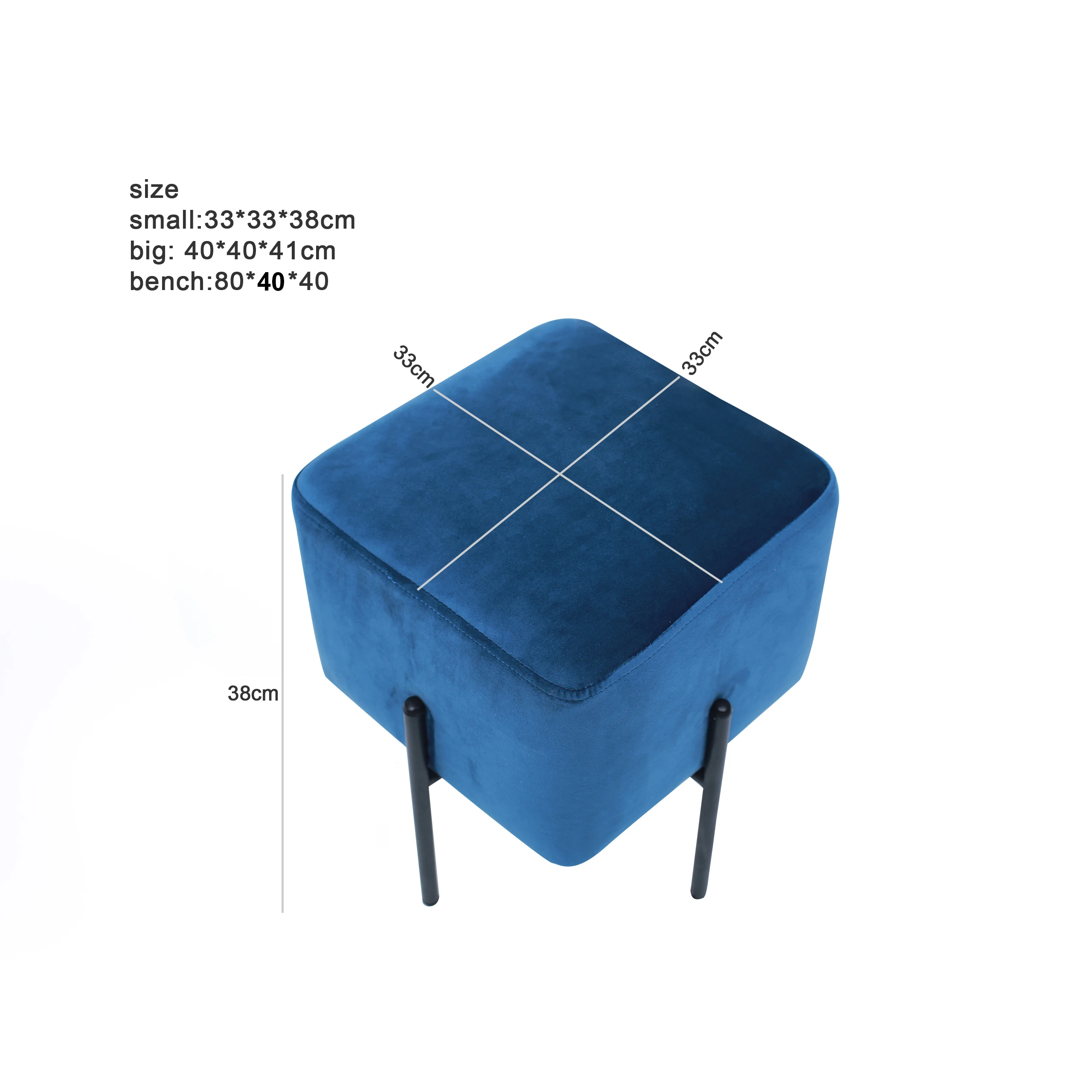 ODM&OEM Modern Living Room Furniture New Design Metal Legs Small Sofa Stool Fabric Footstool